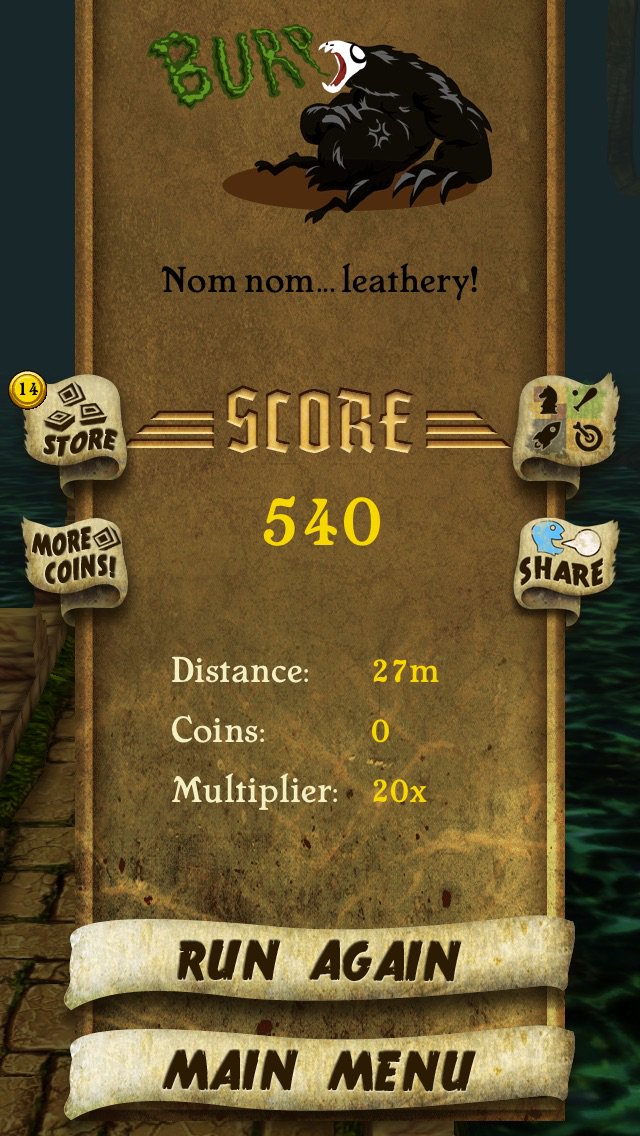 Wackytaylor's tweet photo. I got 540 points while escaping from demon monkeys. Beat that! https://t.co/7c1Mmzb9Ng #TempleRunl https://t.co/pa2kdD5ujl