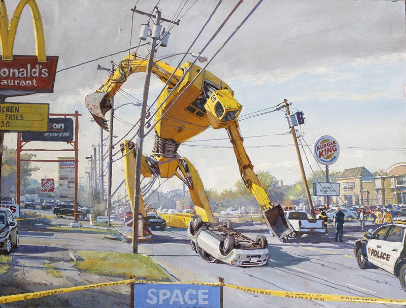 GurneyJourney's tweet photo. "Aftermath." Painted #pleinair at a construction site, fast-food street, and police station. #urbansketchers #mecha https://t.co/IcTarI7yOF