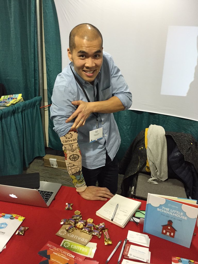 PaulNPham's tweet photo. Come check out the Canvas booth at #ties15 @CanvasLMS, see why Minnesota loves Canvas and my cool tattoo sleeve. https://t.co/ioefAosYtk