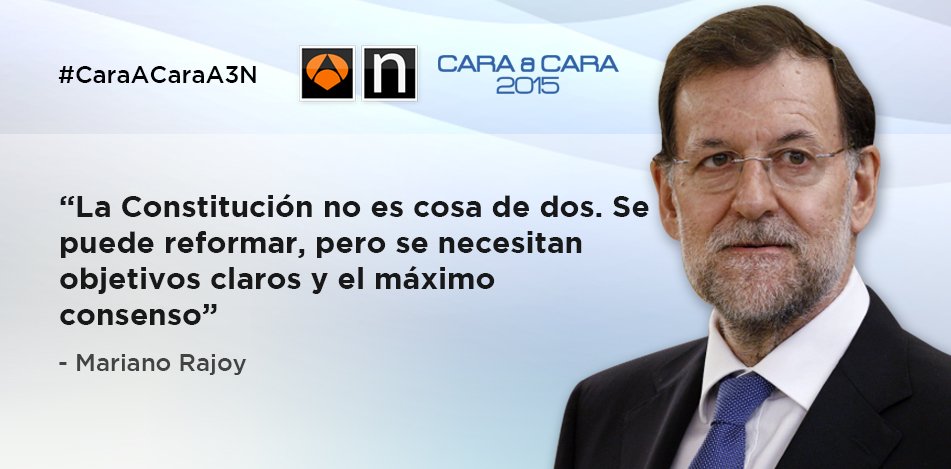 A3Noticias's tweet photo. Mariano Rajoy habla sobre una posible reforma constitucional #CaraACaraA3N https://t.co/e74LvOxjrU https://t.co/WFYVvZxXkk