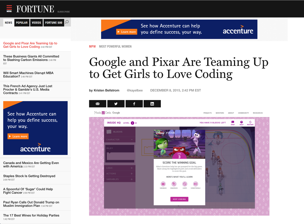 K12Nest's tweet image. Google and Pixar are teaming up to get girls to love coding! via @fortune #edchat #stem buff.ly/1PVY0oD