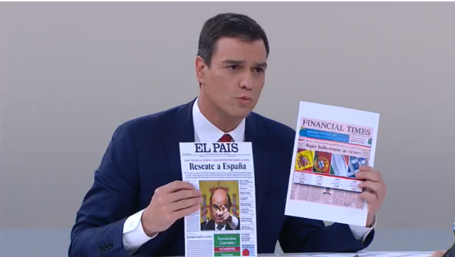 elpais_espana's tweet photo. Sánchez a Rajoy: "Hubo rescate del sector financiero firmado por el Gobierno" #CaraACara2015 https://t.co/52Cl0bhz7G https://t.co/XJTtvGnf5U