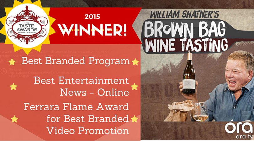 Congrats to <a href="/WilliamShatner/">William Shatner</a>, <a href="/BrownBagWine/">Brown Bag Wine</a> <a href="/OraTV/">Ora TV</a> team on winning THREE <a href="/TasteAwards/">TASTE Awards</a>! bit.ly/1Y38CRw