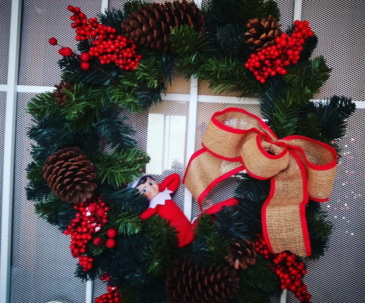 ChristyNelsen's tweet photo. I looked everywhere for Erving this morning finally found him chillin' in my wreath enjoying the rain. #smartelf https://t.co/PdFGWa6xfQ