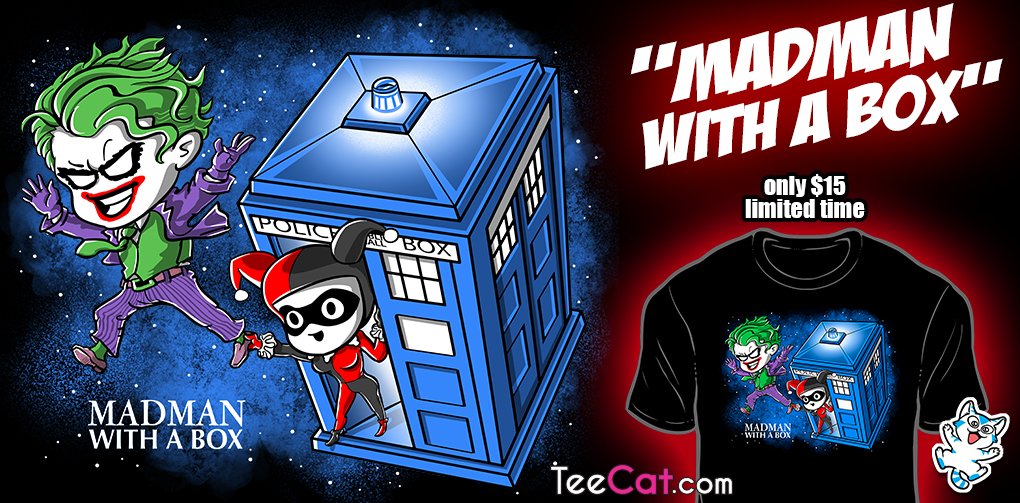 TeeCatNews's tweet photo. Joker and Harley steal the Tardis - OH NOES! 
https://t.co/n3bKOIKAPi …
#TeeCat https://t.co/Tfi1ufrjYF