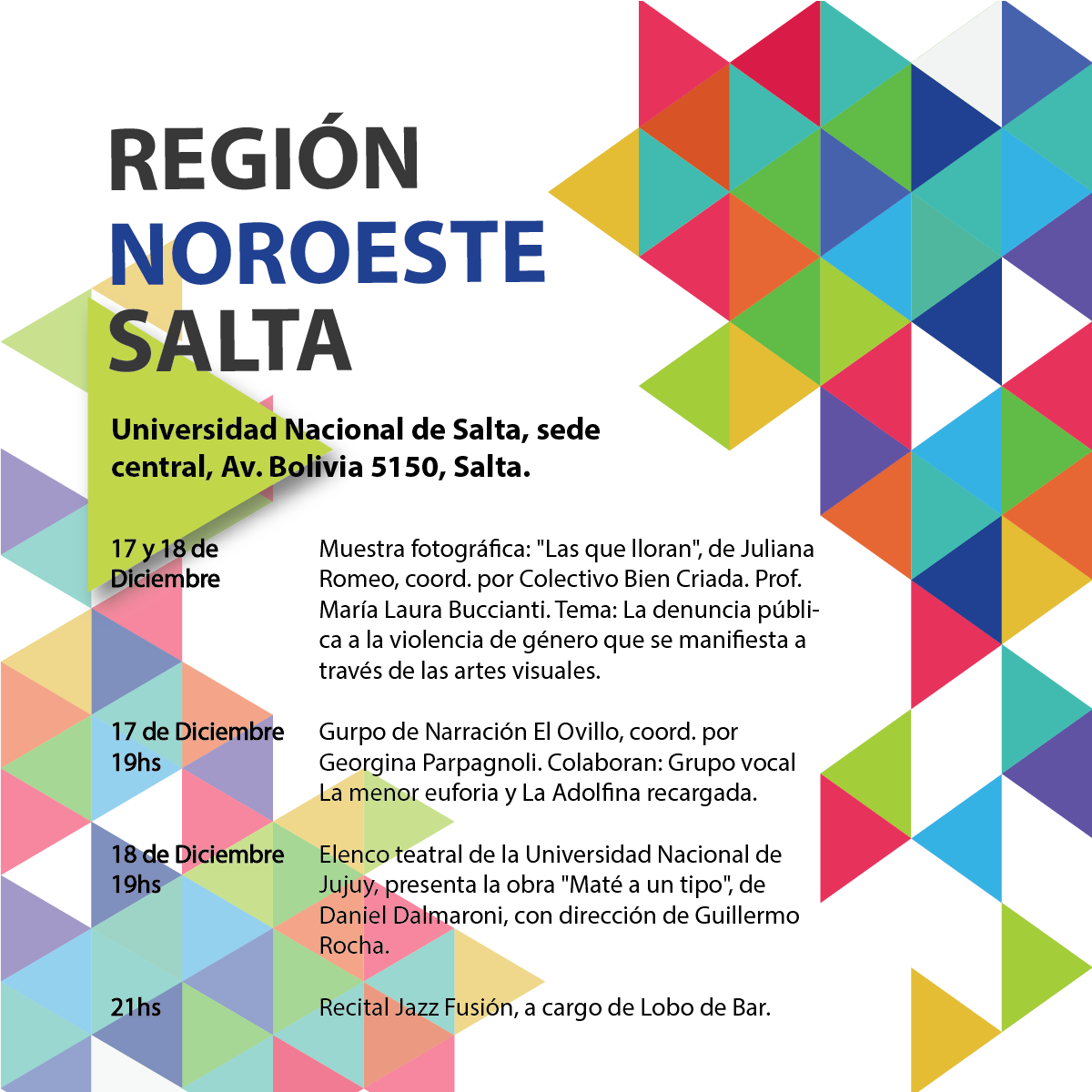 TRAMAigualdad's tweet photo. La región noroeste tendrá un nuevo festival #TRAMA2015 el 17 y 18 de diciembre, esta vez en la ciudad de #Salta https://t.co/sdLEdb9Hrb
