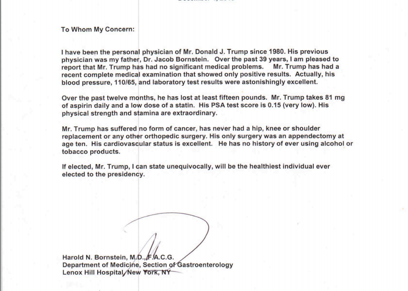 Jennifer Epstein on Twitter: "The full Trump health letter 