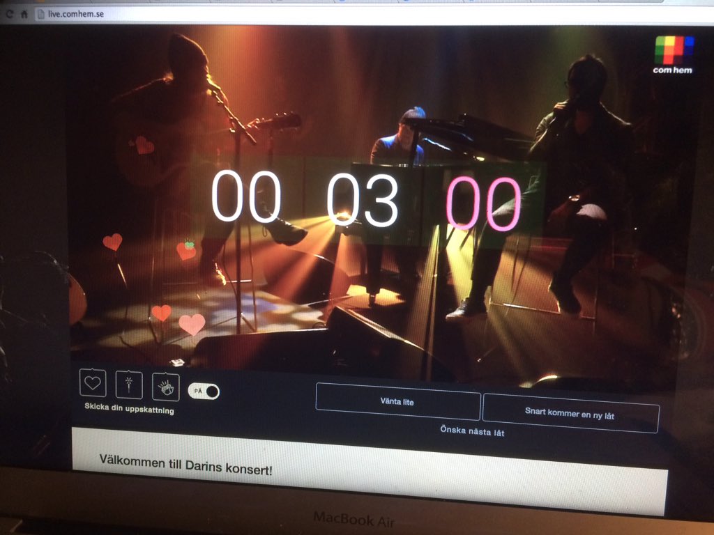 Dariner_Emilia's tweet photo. Only 3min left... #darin #comhem🎶 @DarinOfficial https://t.co/TKkzfe1v2s