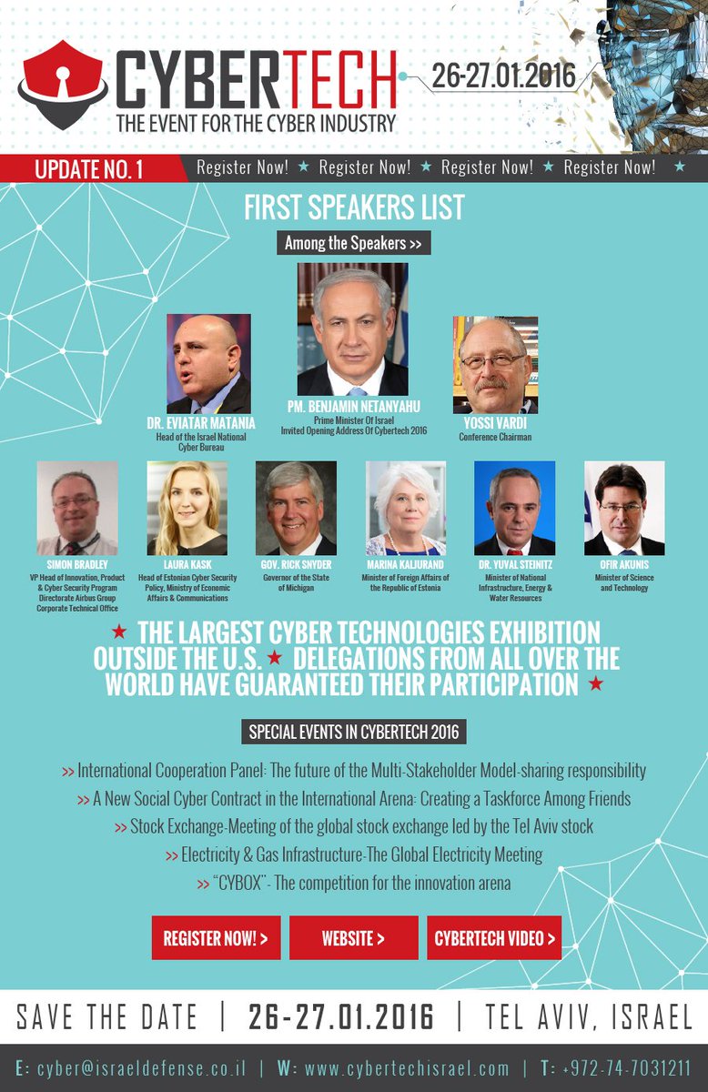 Cybertech_Globl's tweet image. Update #1 of #CybertechIsrael: @IsraeliPM @netanyahu and many more speakers to be at @ID_Cybertech