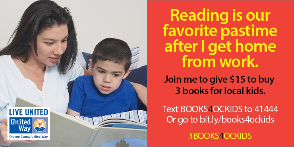 unitedwayoc's tweet photo. Join other OC parents and contribute $15 to buy 3 books for local kids. #BOOKS4OCKIDS https://t.co/3TONPuKgoX https://t.co/rUqznhbFfe