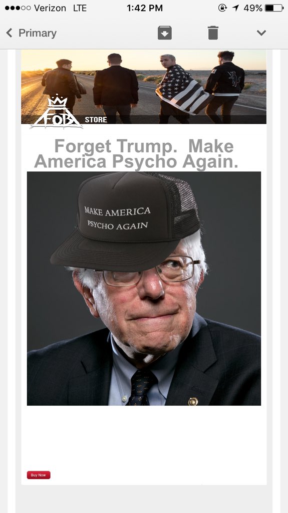 alyssareza1's tweet photo. greatest email I've ever gotten @falloutboy @BernieSanders @petewentz #abap2015 https://t.co/666p1mXCYX