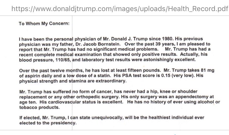 PhilippeRevaz's tweet photo. Le certificat médical rédigé par le médecin de Trump. Diagnostic: la réthorique du patient a contaminé le docteur. https://t.co/XrY4LyvzlP