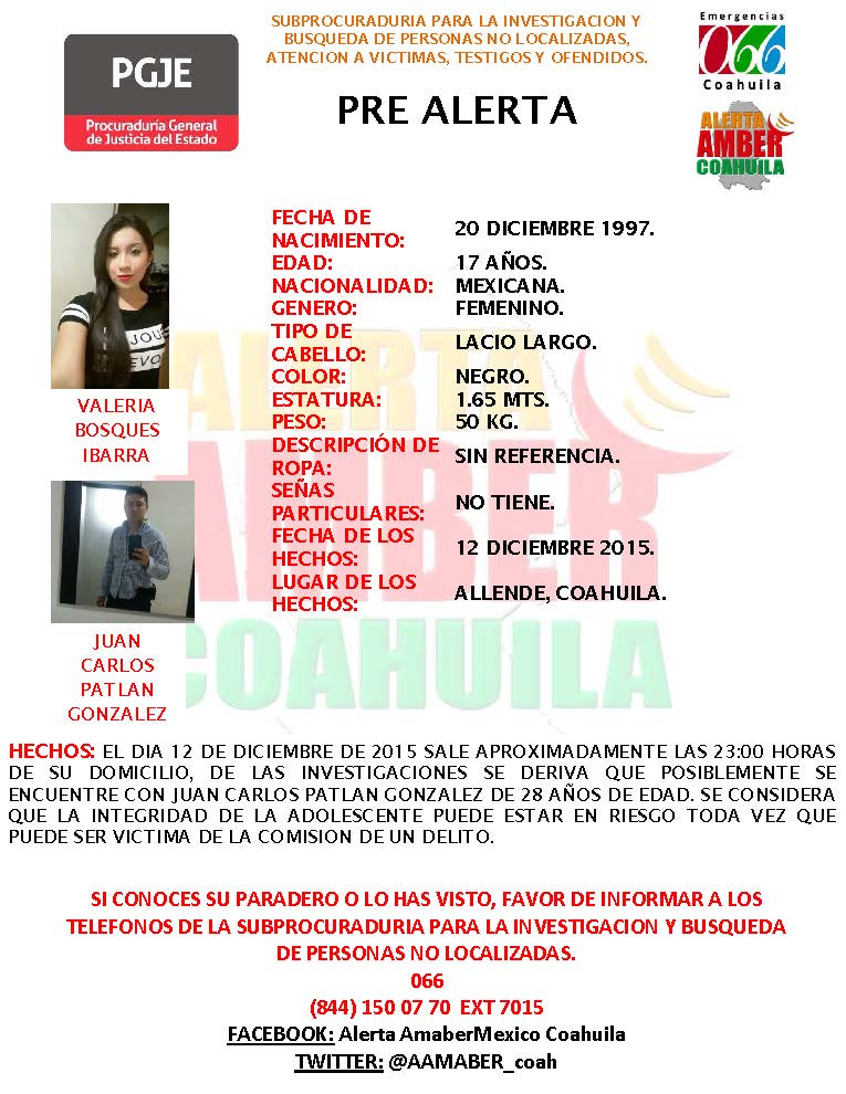 AlertaAmberCoah's tweet photo. #PREALERTA VALERIA BOSQUES IBARRA 17 AÑOS @Desaparecidos05 @pronnif @PGJECoahuila @Rictv7 https://t.co/1IVU0xmn2K