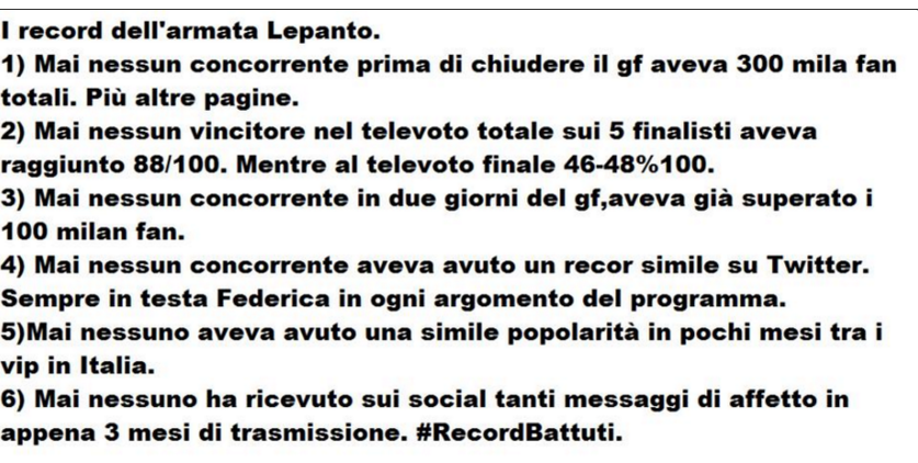 heart_kandrakar's tweet photo. Record che solo #ArmataLepanto  è riuscita ad ottenere.Tutto questo grazie alla nostra stupenda #federica ❤😍 #GF14 https://t.co/nUkCkWyDRr
