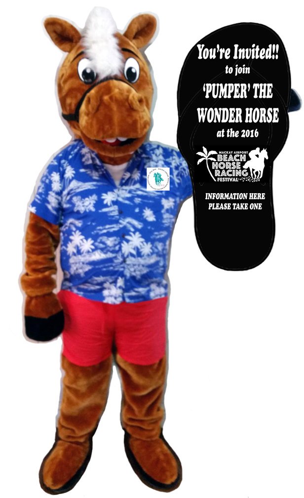 beachracing1's tweet photo. Pumper the Wonder Horse getting ready to promote the Mackay Airport Beach Horse Racing Festival #mackaypride https://t.co/ZARcYXw9mL