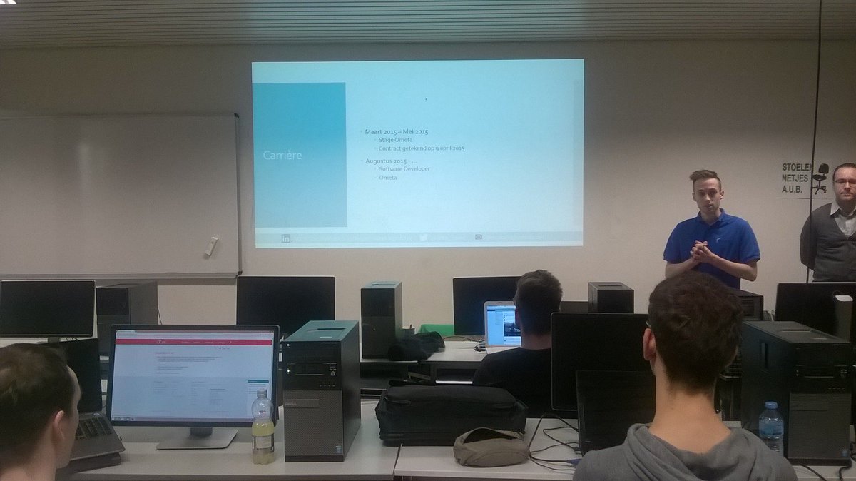 Ann_Hannes's tweet photo. @Glen_Staes van @Ometa_Solutions als gastspreker in de #itfactory_tm van #thomasmore. Blitzcarrière #pasafgestudeerd https://t.co/iJAhLWRIAW