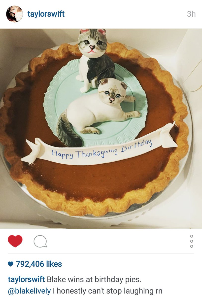 SwiftInstinct's tweet photo. Taylor received this cutie pie from @blakelively 🐱🐈 https://t.co/AHDxW0naXe