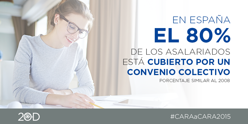 ppopular's tweet photo. El 80% de los asalariados está cubierto por un convenio colectivo @marianorajoy #CaraACaraL6 #YoVotoPP https://t.co/c8E6qMzvnh