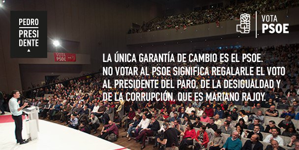 La única garantía de cambio es @sanchezcastejon y el @PSOE. El #20D #VotaPSOE
#CARAaCARA2015 #PedroPresidente https://t.co/GkBwsTBeS2