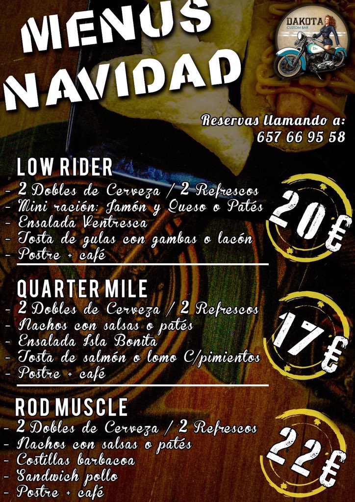 DakotaCustomBAR's tweet photo. Aprovéchate de los super menús que hemos preparado para estas navidades! https://t.co/2KrlV8jegk