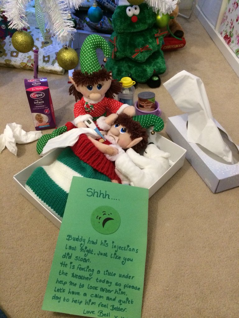 LoopyLouVix's tweet photo. Buddy had an injection like my son, so is under the weather. Bed rest &amp; no cheeky escapades tonight! @TheElfCompany https://t.co/0zWIwDY9jr