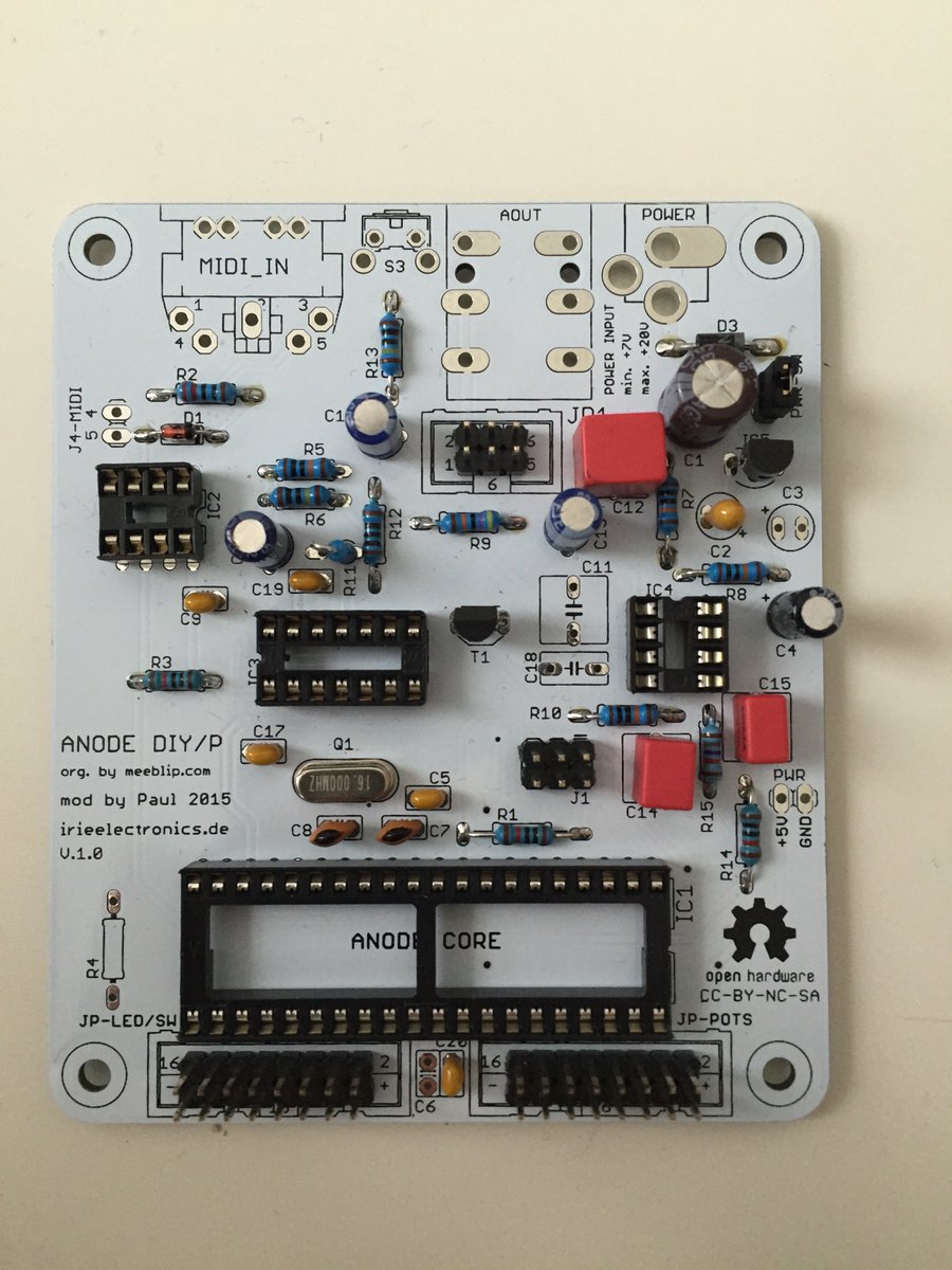 paulwiggler's tweet photo. new MeeBlip Anode PCBs have arrived for a workshop. Only through hole parts and beginner friendly. https://t.co/urFLtTwxXl