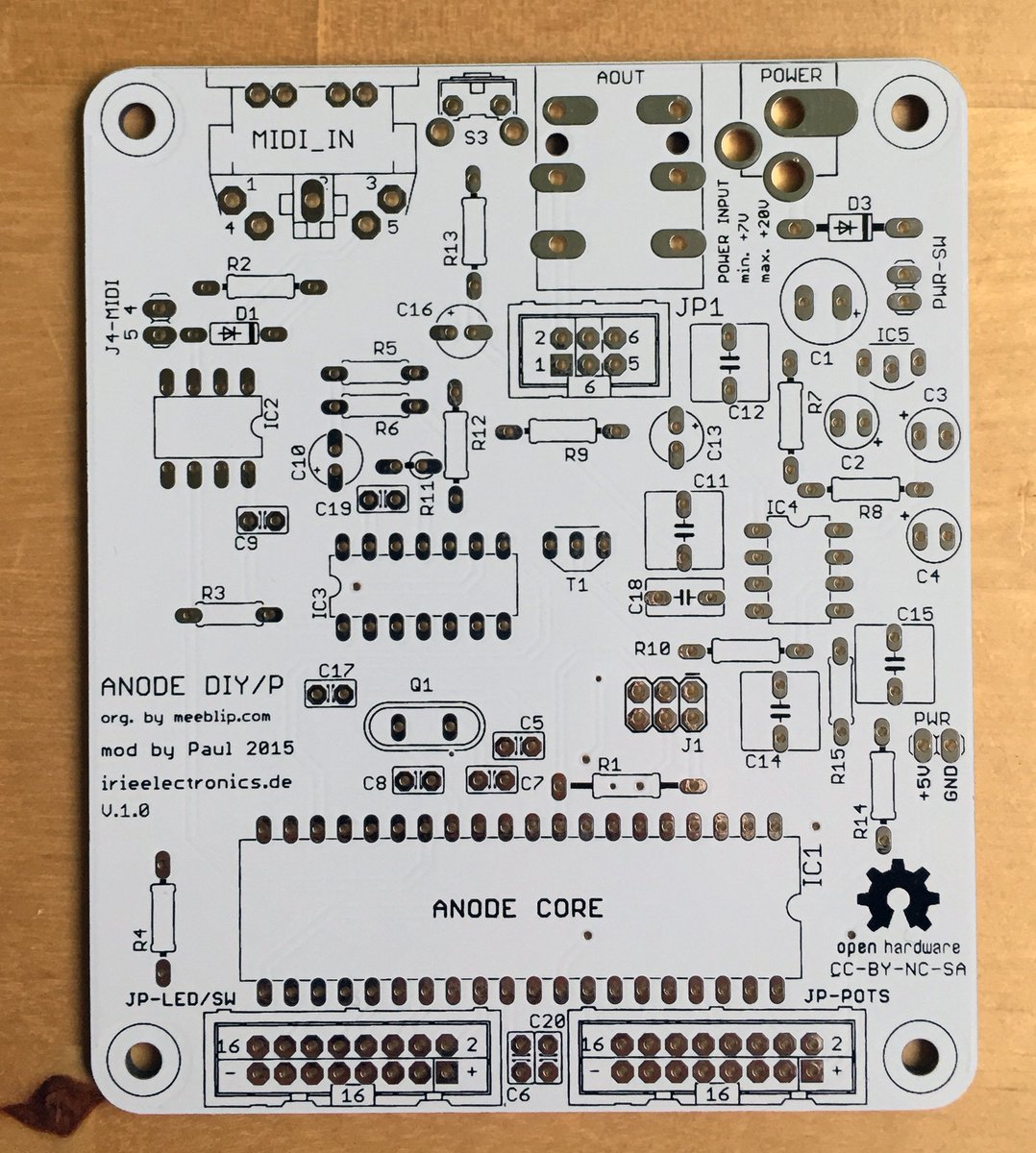 paulwiggler's tweet photo. new MeeBlip Anode PCBs have arrived for a workshop. Only through hole parts and beginner friendly. https://t.co/urFLtTwxXl
