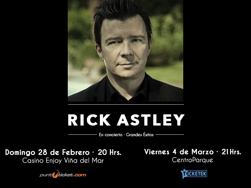 #RickAstley confirma sus fechas en el Casino de Viña del Mar y en CentroParque de Santiago!