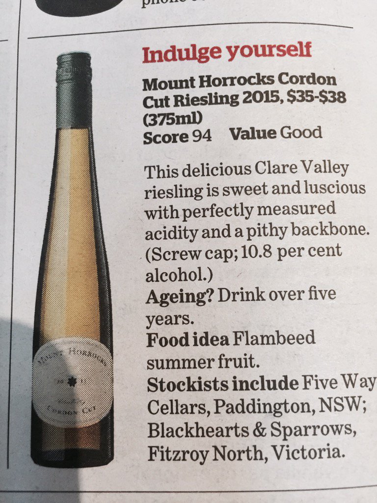 Luv your work Ralph thanks for spreading the word on our fav local sweet wine #clarevalleyriesling #mthorrocks
