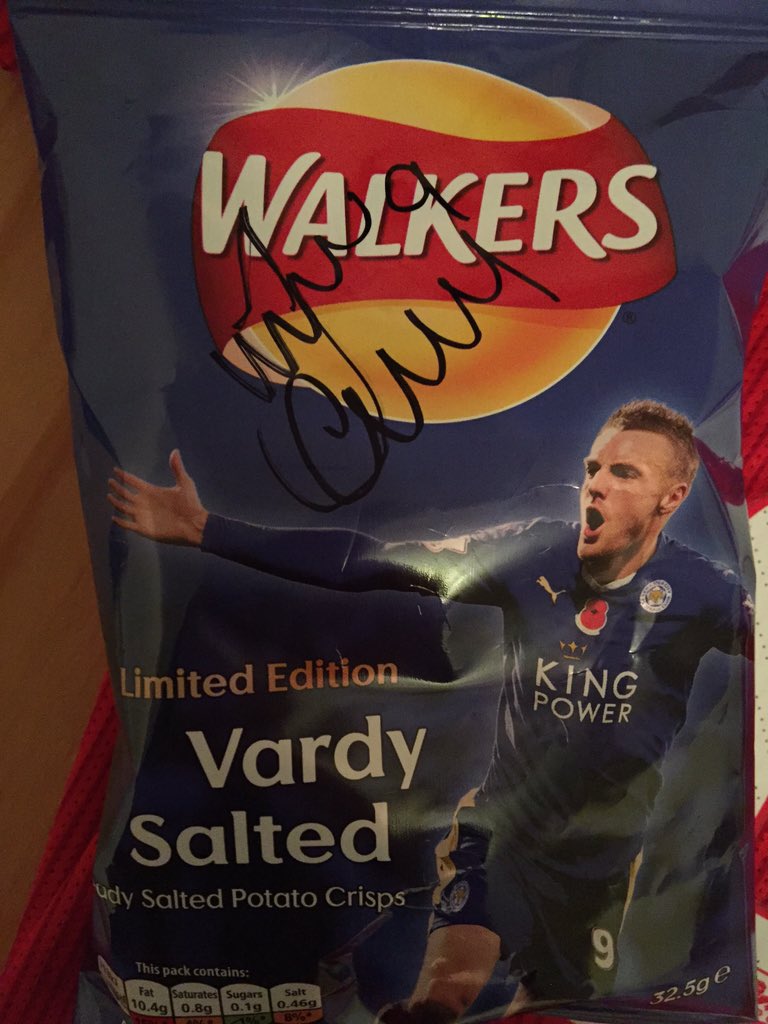 Liltrace24's tweet photo. You've All Got #VardySalted Crisps But My Boy's Got An Even More Rare Packet 😝💙 #LCFC #Signed https://t.co/eZxCLkIbPN