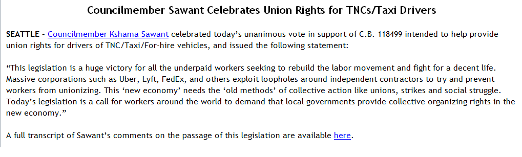 SeattleCouncil's tweet photo. .@CMKshama Celebrates Union Rights for TNCs/Taxi Drivers

https://t.co/KavmVLOU65 https://t.co/9bEn1RXnWo