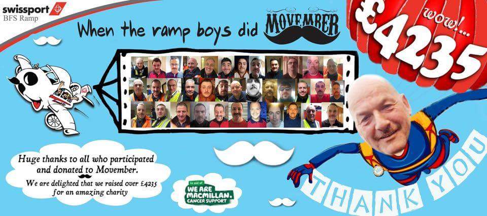 ryanrgmmurdy's tweet photo. @BelfastAirport the men of Swissport  At BFS Raised £4235 for Macmillan cancer support by doing Movember https://t.co/CbbcyDL7tI