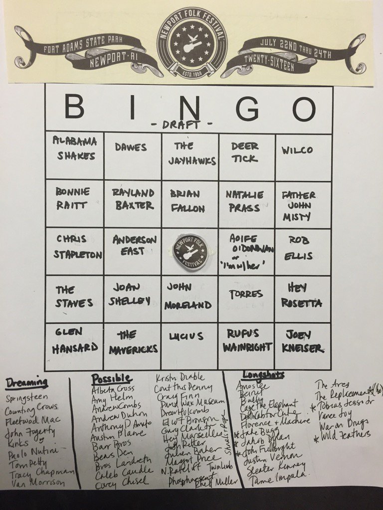 Here goes..My draft version of <a href="/Newportfolkfest/">Newport Folk Fest</a> bingo! A fun ritual for one of the best weekends all year #crazytalk