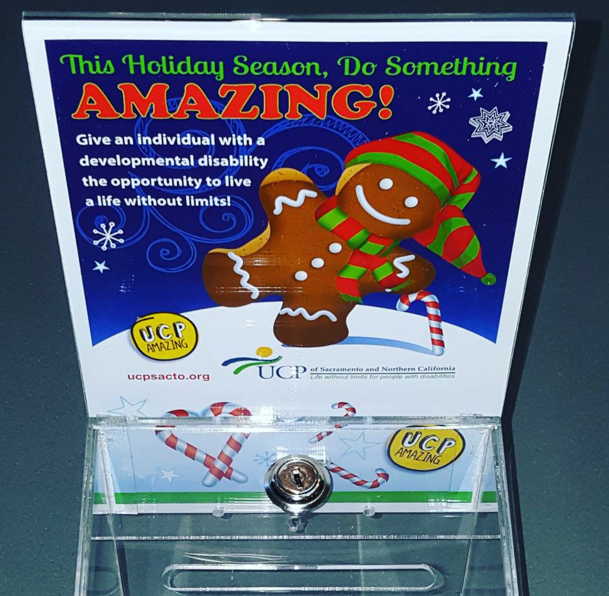 GreenbackChev's tweet photo. Drop your change into the donation box on our front counter this month &amp; help our friends/family at @UCPsacramento. https://t.co/IcWCxCydmk