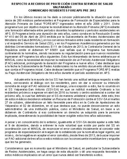 foreapspre2012's tweet photo. Comunicado respecto a Recurso de Protección contra Servicio de Salud Valparaíso #MINSALmiente https://t.co/IHrN5geQSZ