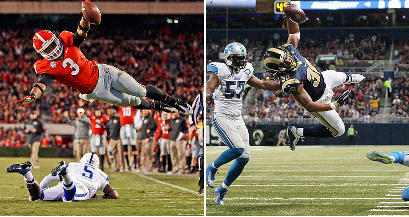 Todd Gurley's aerial TD Sunday immediately reminded me of 2013 Georgia-Kentucky. @FootballUGA @STLouisRams <a href="/TG3II/">Todd Gurley II</a>