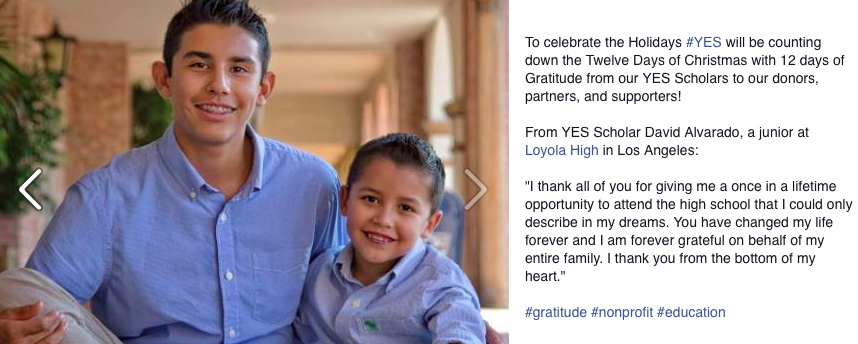 YESscholars's tweet photo. We are counting down the Twelve Days of Christmas with 12 days of Gratitude from our YES Scholars! @LoyolaHS https://t.co/grP0DpGqiO