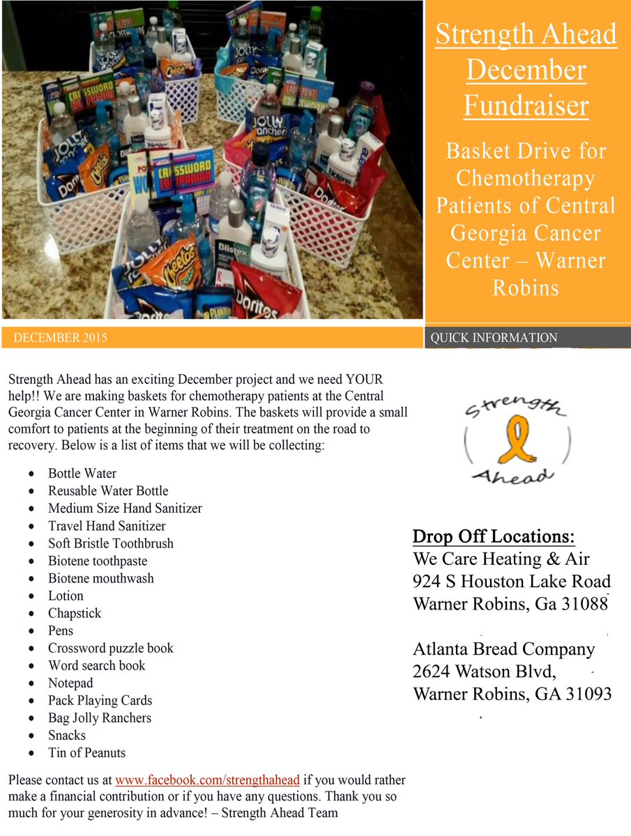 strengthahead's tweet image. Please head over to our FB page to get all the details on our latest Project - Comfort Baskets for Chemo Patients!