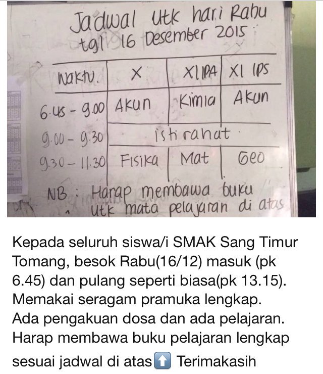 Pengumuman untuk hari Rabu (16/12)