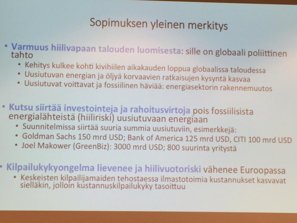 Prof Markku Ollikainen: #ilmastosopimus tärkein viesti: hiilivapaalle taloudelle globaali poliittinen tahto #Cop21