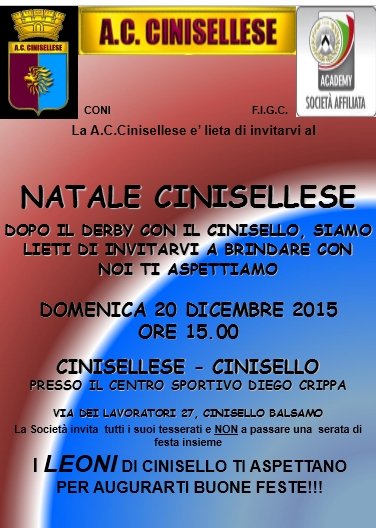 AcCinisellese's tweet photo. Derby e poi festa di Natale non mancate domenica 20... https://t.co/wZKhXYCB1r