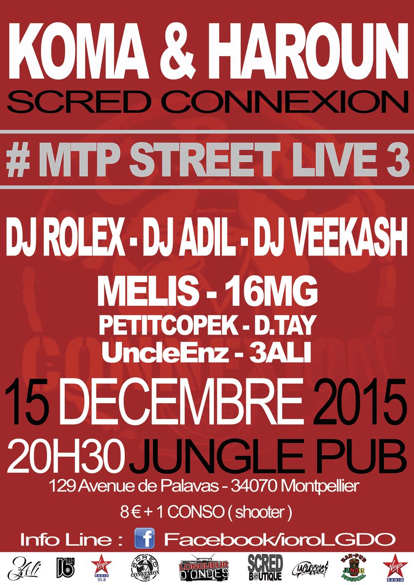 longueur_dondes's tweet photo. @GenerationsBuzz Ce soir ! Concert de ouf avec @scred_connexion au #JunglePub à #Mtp34 FB: https://t.co/FhNvcV69hC https://t.co/J1D5oHRA2H