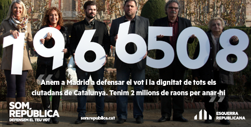 Esquerra_ERC's tweet photo. Tenim 1.966.508 raons per anar a votar. Anem a Madrid a defensar el vot del #27S i la dignitat de tot un poble! #20D https://t.co/gKFk6Or9Yi