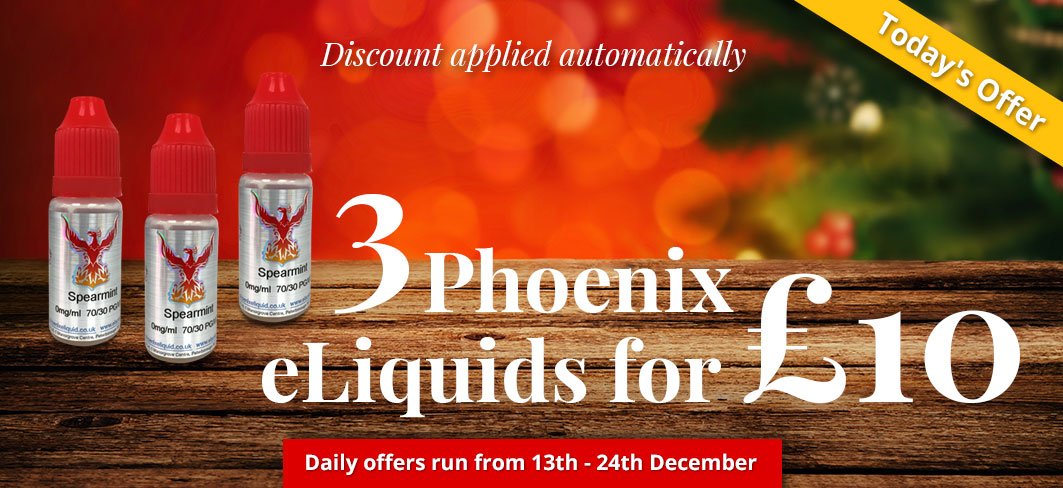 PhoenixEcig's tweet photo. Today's exclusive 12 days till Christmas offer x3 phoenix #eliquids for only £10 https://t.co/DsEVG9bfEt
