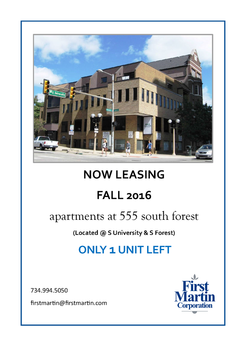 FirstMartinCorp's tweet photo. Only 1 Unit Left!  #annarbor #umich https://t.co/n75SWGIT6I