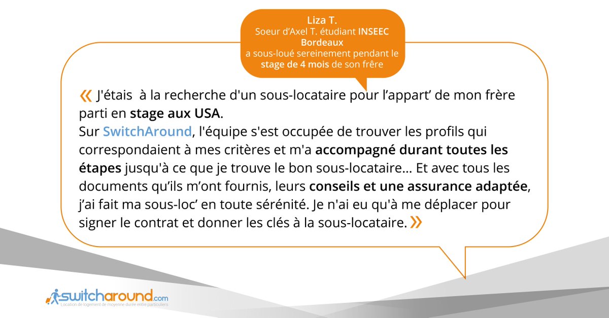 SwitchAround's tweet image. Aujourd'hui, découvrez le témoignage de Liza :) ❤
Déposez votre annonce dès maintenant &amp;gt; ow.ly/VQwRl