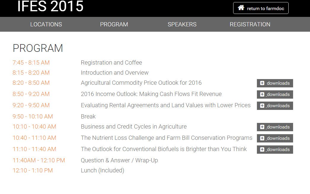 ScottIrwinUI's tweet photo. If you can't make the #IFES15 meetings this week, slides are up at #farmdoc https://t.co/sZzg6aZmFC https://t.co/coVU2SPsAE