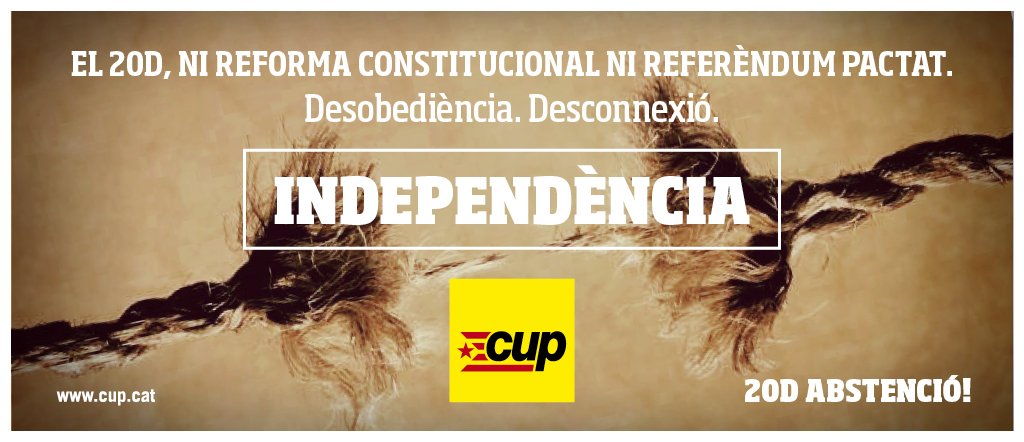 cupnacional's tweet photo. La CUP demana l'abstenció a les eleccions espanyoles del 20 de desembre https://t.co/BoUq7KTNo1 #20DAbstenció https://t.co/NqgQkSKXK3