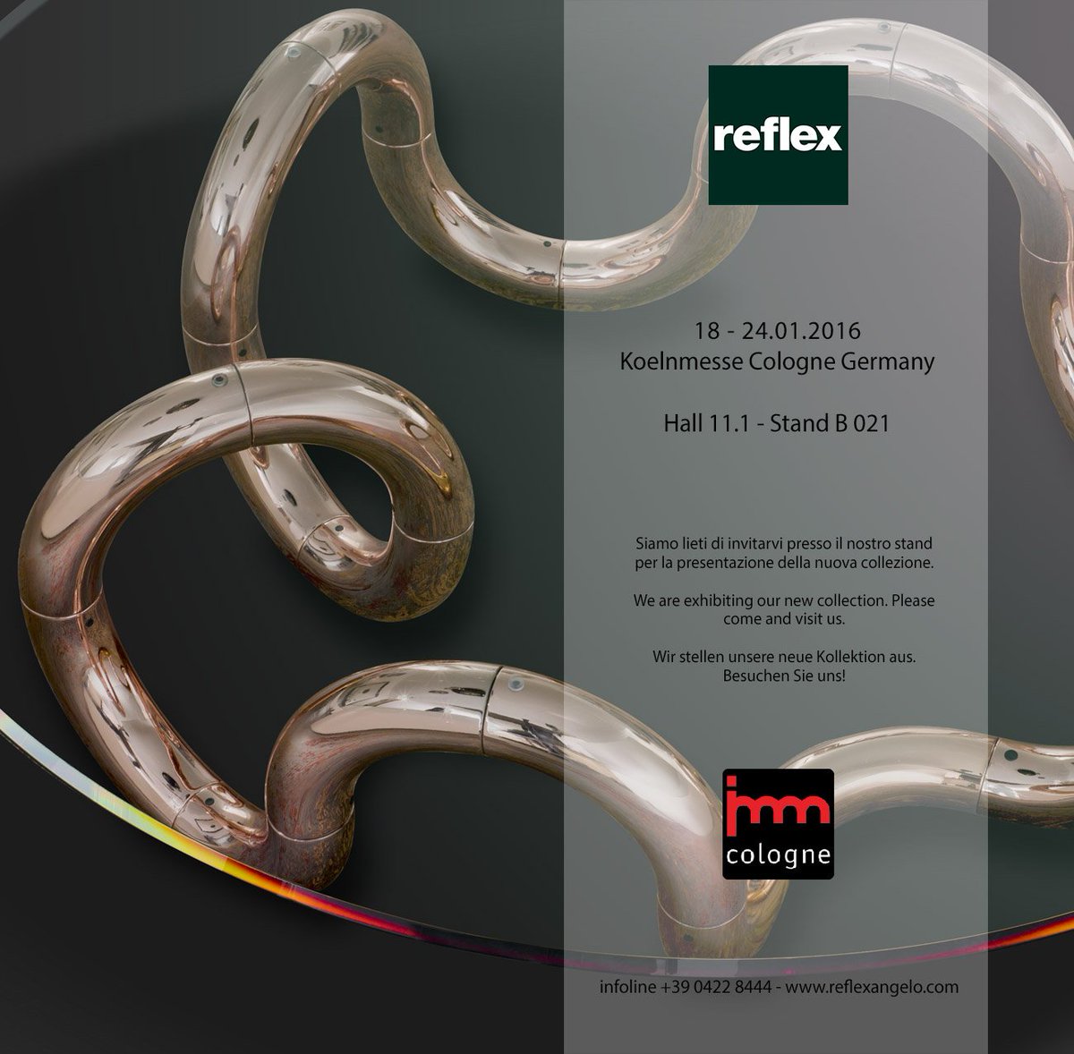 ReflexAngelo's tweet photo. Vi aspettiamo in fiera a Colonia! Visit us during Cologne Fair! 
#kolnmesse #immkoln #cologne #design #Furniture https://t.co/NURtmmFK8x
