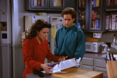 SeinfeldVault's tweet photo. Elaine: This is the same label maker I gave Tim Watley, he's a re-gifter! https://t.co/0ySblTpVln